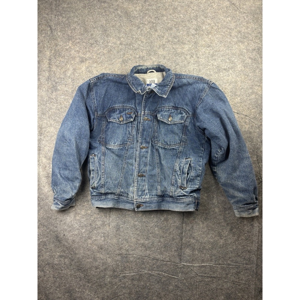 VTG Express Denim Jean Motorcycle Jacket Men's M Collared Full Zip‎ Lined